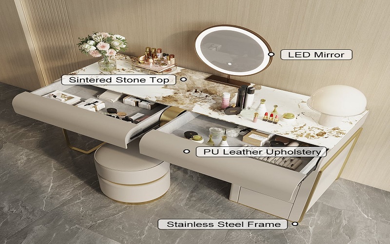 homary gray makeup vanity set with side cabinet dressing table